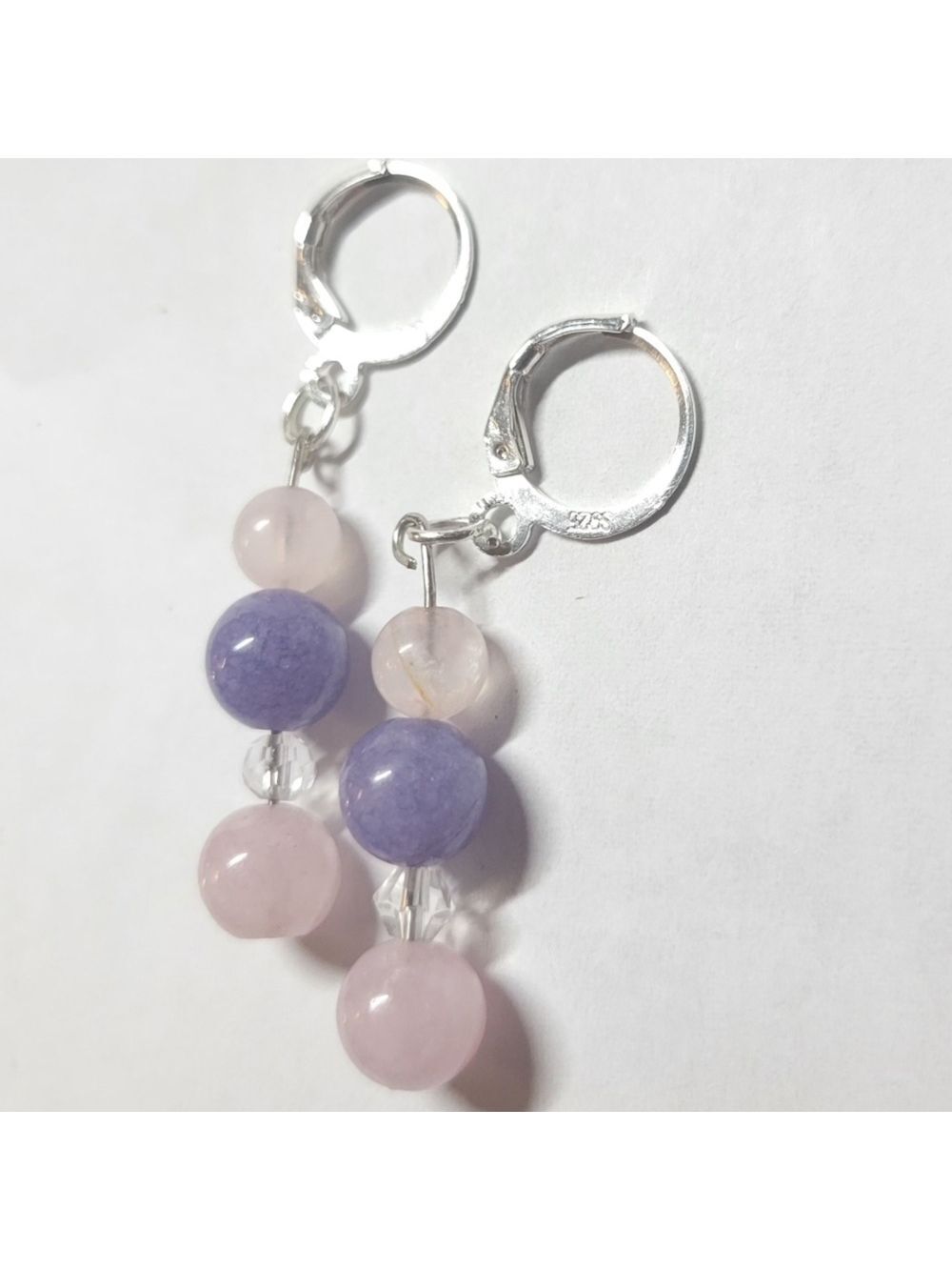 Crystal Rose Quartz Angelite Morganite Beaded Drop Earrings - Picture 5 of 5